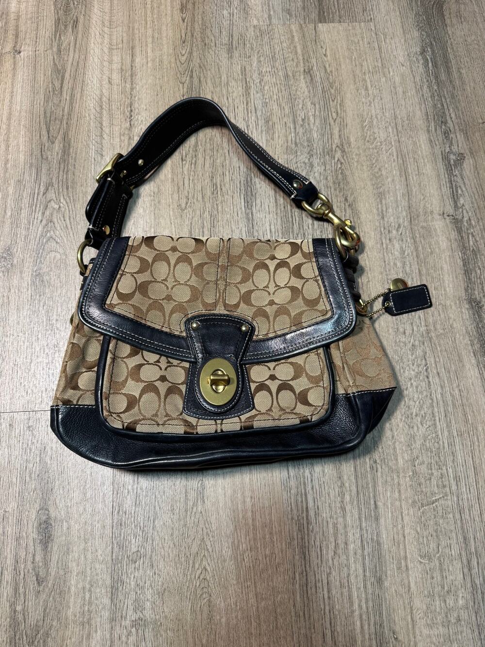 Vintage COACH Legacy Signature Gold Buckle Flap Jacquard Shoulder Bag
